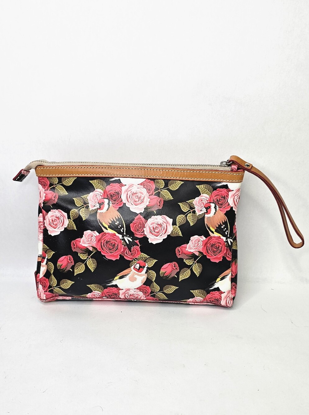 Cavalcanti Italian floral rose Birdwristlet clutch made of genuine leather